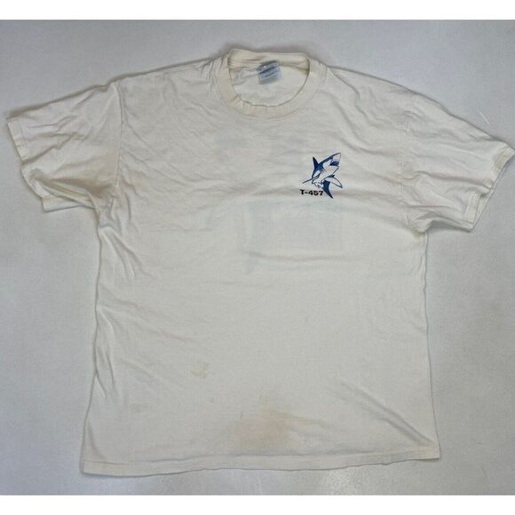VINTAGE Shark T-457 Graphic T-shirt Men XL White Short Sleeve - Picture 3 of 10